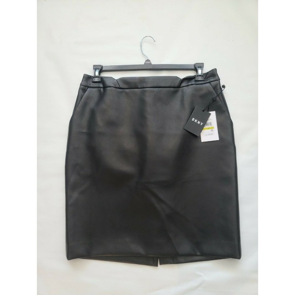 DKNY Women Black FauxLeather Straight/Pincil Skirt